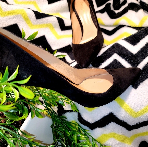 Gianvito Rossi 85 Suede Point-Toe Pumps~Black 3.3" covered heel - Picture 7 of 7